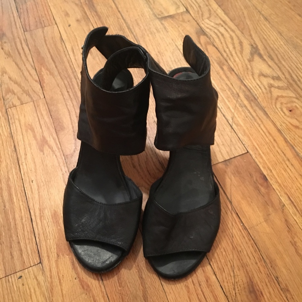 Black Leather Block Heels